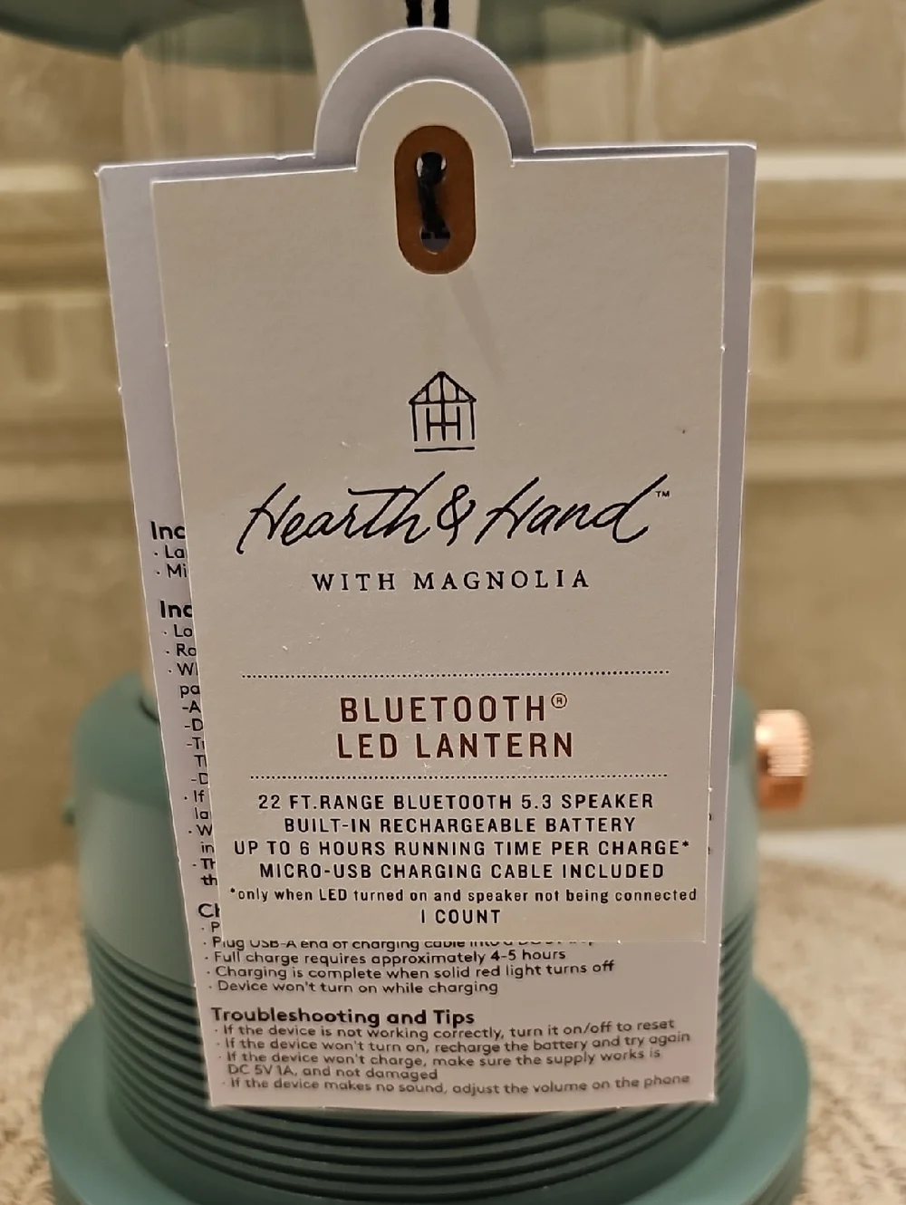Hearth And Hand Retro Portable Bluetooth Speaker LED Lantern In Sage Green